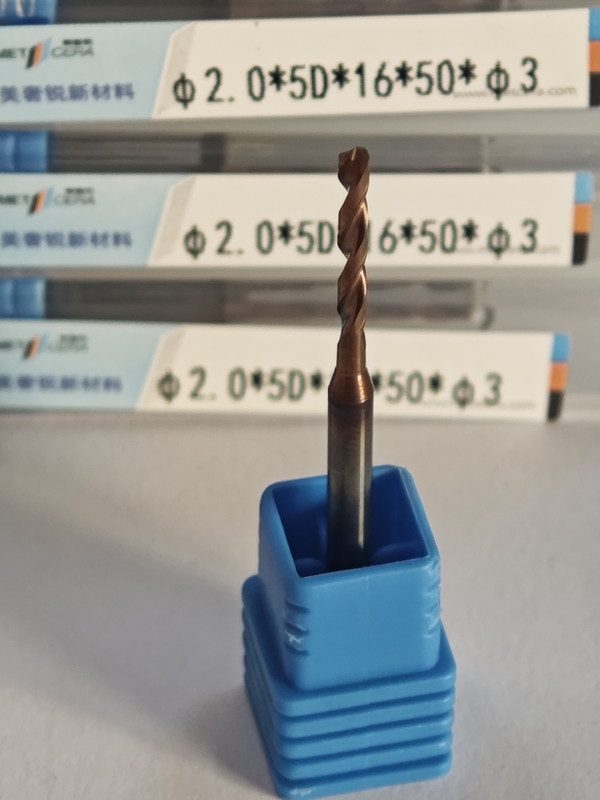Durezza HRC55-60 Solid Carbide 5D Drill Cutting Tool φ2.0 x 5D x 16 x 50 x φ3mm G-External Coolant Drill