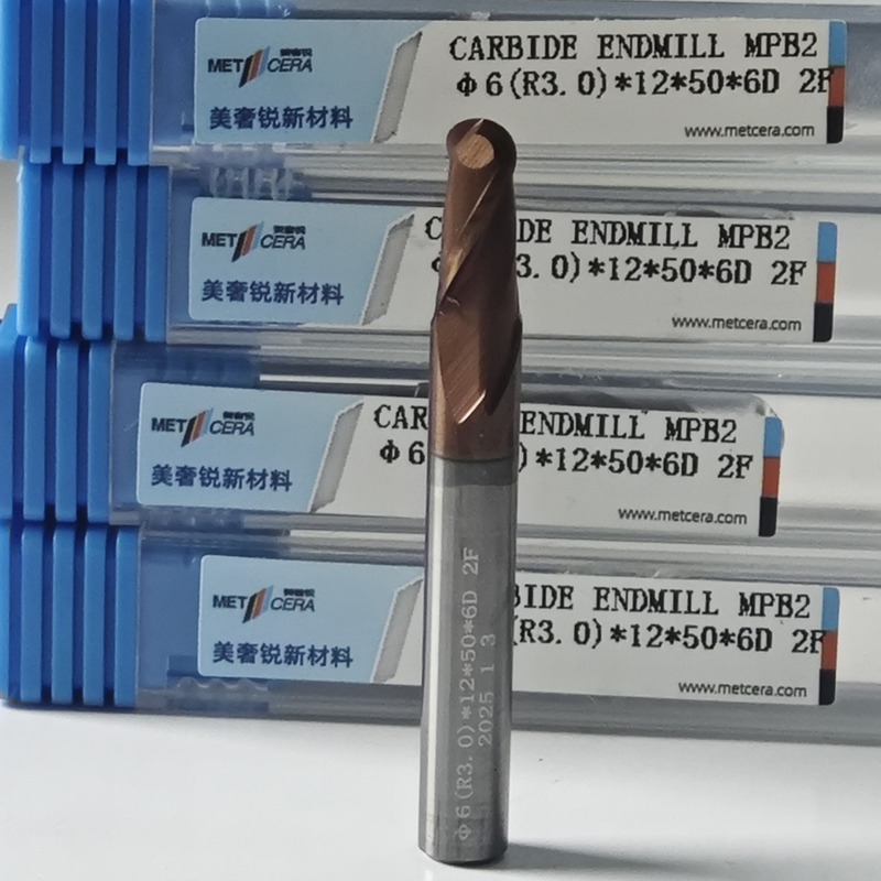 MPB2 Solid Carbide Ball Nose End Mill 2 flauti HRC55-HRC60 R0.5-10 6mm Φ6.0 R3.0 X12x6Dx50mm Rivestimento AlCr per la consegna tempestiva