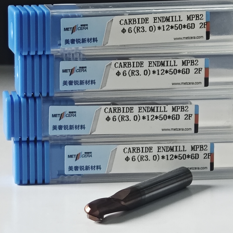 MPB2 Solid Carbide Ball Nose End Mill 2 flauti HRC55-HRC60 R0.5-10 6mm Φ6.0 R3.0 X12x6Dx50mm Rivestimento AlCr per la consegna tempestiva