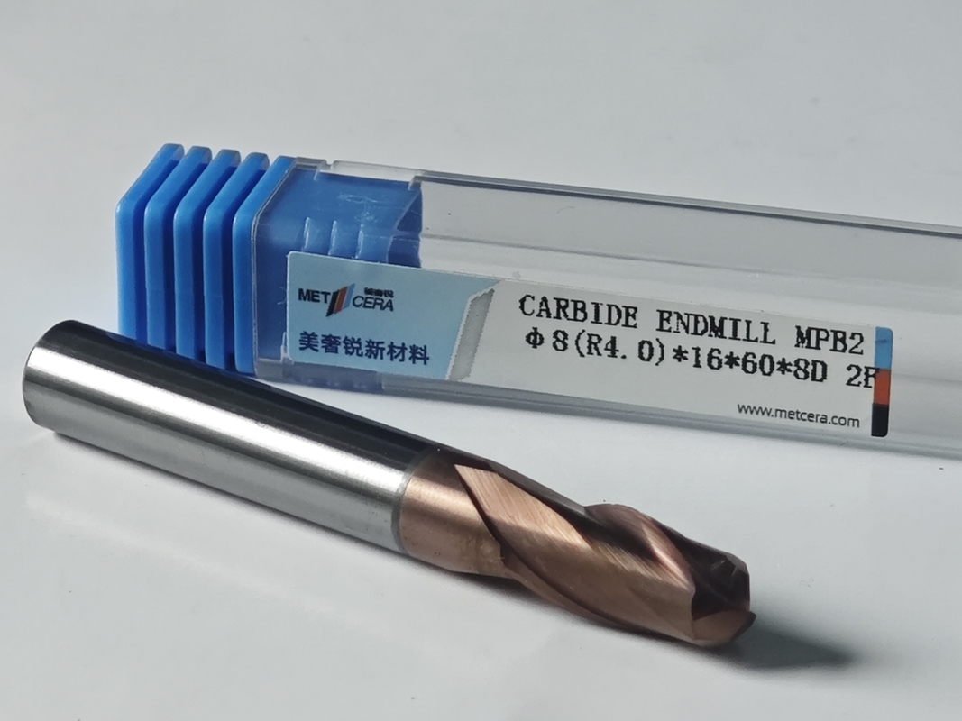 MPB2 Molla di carburo solido Flusso finale 2 flauti HRC55-HRC60 R0.5-10,8mm, Φ8.0(R4.0) x16x8Dx60mm