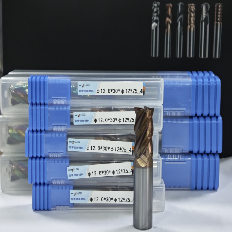 MPE4 Trituratore di carburo solido 4 Trituratore a finitura piatta a flauto Trituratore CNC Trituratore AlCr Rivestimento 12 mm Pezzo di lavoro φ12.0 x 30 x φ12 x 75 mm